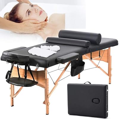 Dkeli Massage Table Portable Spa Bed Foldable 73 Inch Height Adjustable Massage Bed wCarry Case 2 Fold Tattoo Salon Table Bed wSheet Cradle Cover 2 Bolster Hanger Facial, Hold Up to 450LBS