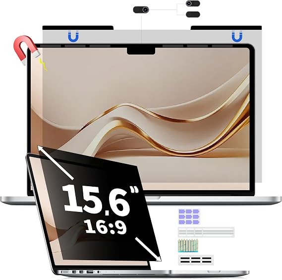 Magnetic Laptop Privacy Screen for 15.6 Inch 16:9, Removable Computer Screen Privacy Shield 15.6" Aspect Privacy Filter Screen Protector for with Lenovo Hp Dell Acer Asus Thinkpad Envy