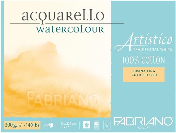 Fabriano Artistico 140 lb. Cold Press 20 Sheet Block 9x12" - Traditional White
