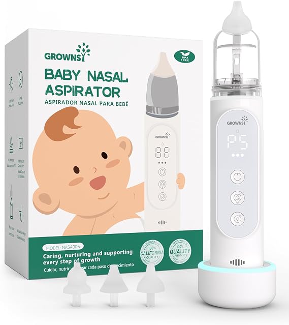 GROWNSY Nasal Aspirator for Baby,5 Suction Level & Cleaning Function,White