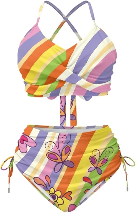 Two Piece Bikini Set for Women Sexy Bathing Suit Ruched Swimsuit Tie Two Sides Bottom Swimwear XS-3XL