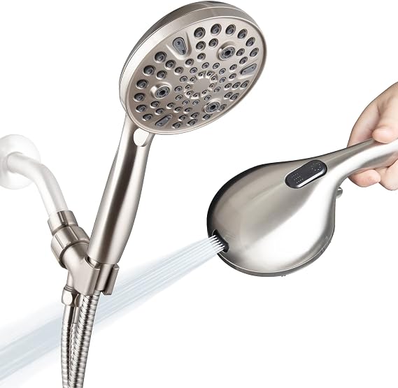 Phantom Cables WI1-41S High Pressure Handheld Shower Head, 10-Setting Showerhead, 4.7”Detachable Showerhead Set with 5ft Hose, Adjustable Bracket