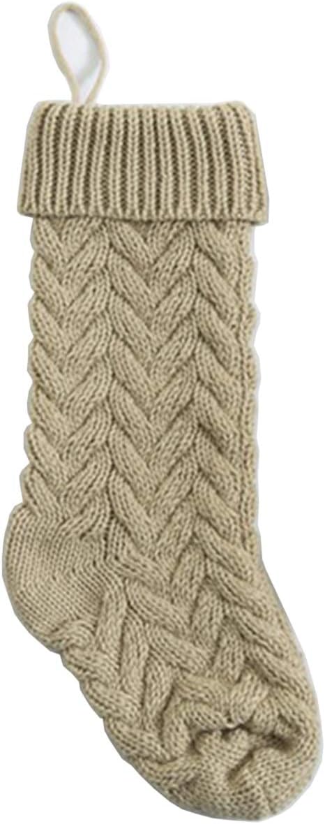Cable Knitted Jacquard Chritmas Stocking Gift Bag 18 Large Size Twist2 Beige