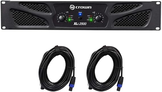 Crown Pro Audio XLi2500 1500 Watt 2 Channel DJ/PA Power Amplifier Amp XLI 2500 Bundle with (2) RockvilIe RCSS1425 25' 14 AWG Speakon to Speakon Speakers Cable 100% Copper