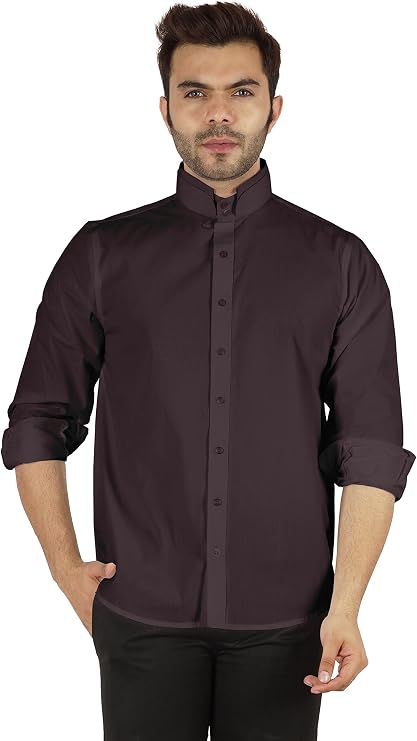 BESTMAN Formal Front Button Placket Solid Shirts for Men's Long Sleeve Regular Fit Shirt