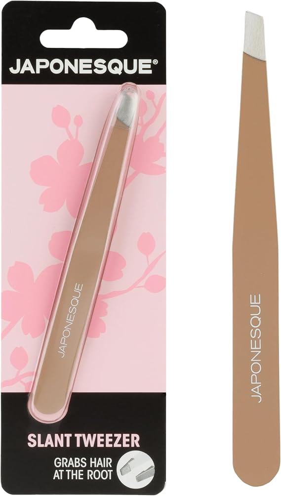JAPONESQUE Slant Tweezer, with Precision Crafted, Hand Sharpened Tips for Shaping and Defining Brows, Mocha