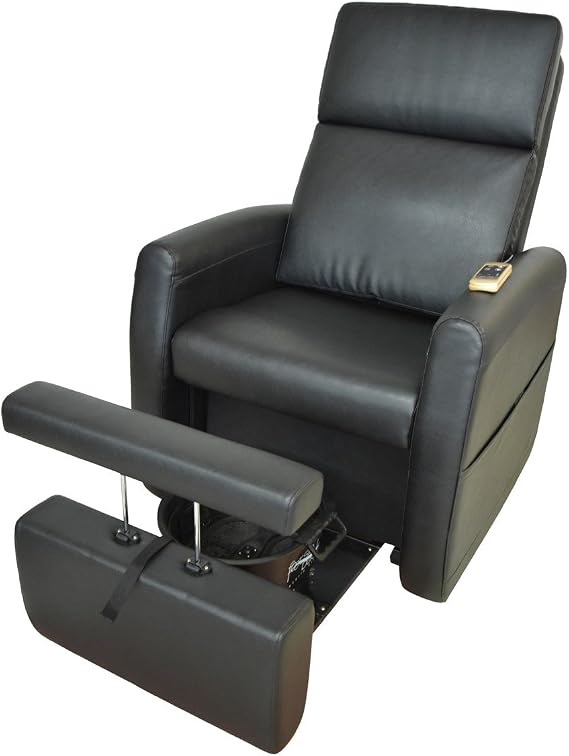 PS9 Pedicure Lounge Chair with Massage No Plumbing | Black Plush Upholstery, Any Footbath Compatible, Electric Recline & Massage, Retractable Platform, Storage Pouches, Spa Use