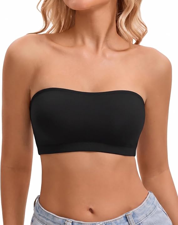LEYSHE Strapless Bra for Women Bandeau Bra Wireless Seamless Padded Tube Top Non-Slip Bandeau Top with Hook and Eye Closure