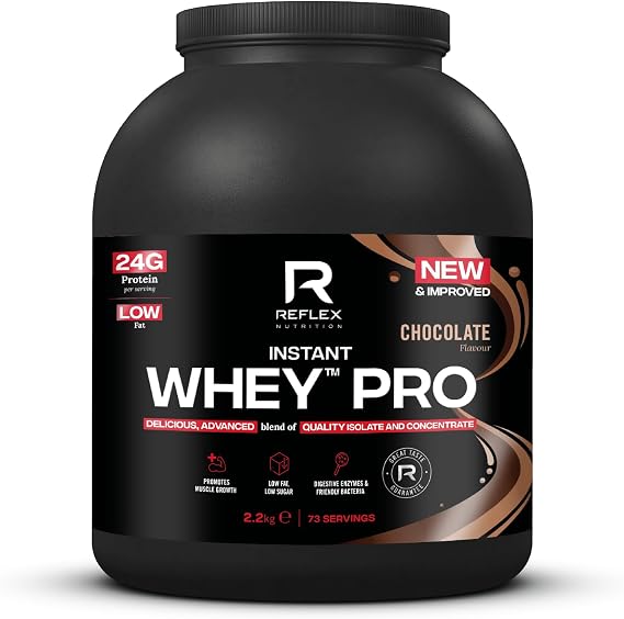 Reflex Nutrition Instant Whey™ Pro - 80% Whey Protein Powder, Low Fat, Low Sugars - Thin Textured Protein Shake for Post Workout Muscle Growth or Tasty Protein Snack (Chocolate, 2.2kg, 77 servings)