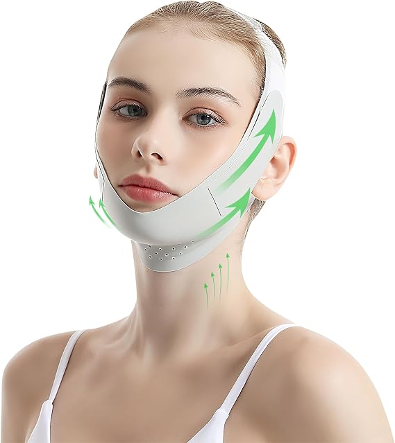 Reusable Facial Lifting Belt, V-Line Lifting Mask with Chin Strap for Sleeping, Chin Exercise V-Shaped Double Chin Reducer, Jaw Line Shaper with Adjustable Strap