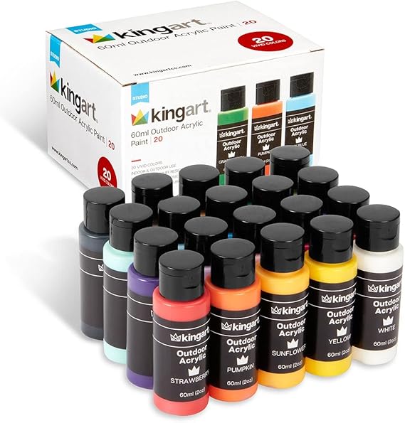 KINGART Outdoor Acrylic Paint, 60ml (2oz) Bottle, Set of 20 Unique Colors