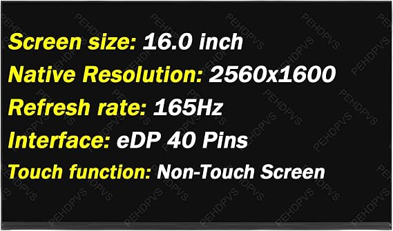 Replacement Lenovo Legion 5 Pro 16ITH6 16ITH6H 82JF 82JD NE160QDM-NY1 MNG007DA1-6 5D11C72402 40 Pin 165HZ 2560x1600 16 Inch LCD Screen Non-Touch Display Panel Only Non-Touch Screen