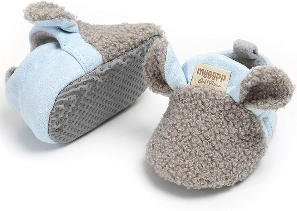 E-FAK Newborn Baby Cozy Fleece Booties with Grippers Winter Slippers Socks Soft Sole Stay On Infant First Walker Crib Shoes