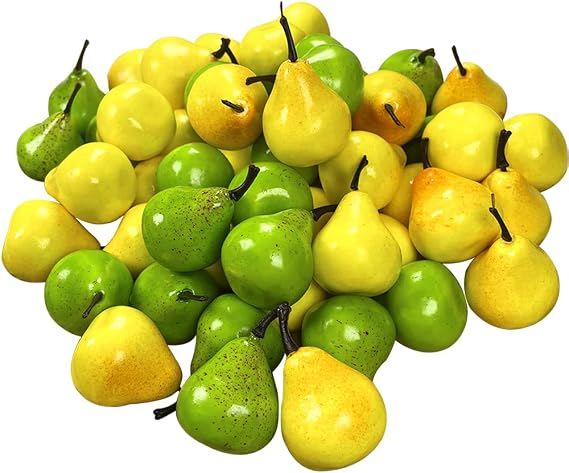 30pcs Artificial Mini Pears, Mini Artificial Yellow Pears Lifelike Green Pears Fake Fruits Model Simulation Pears for Home Decoration Kitchen Ornament Photography Props