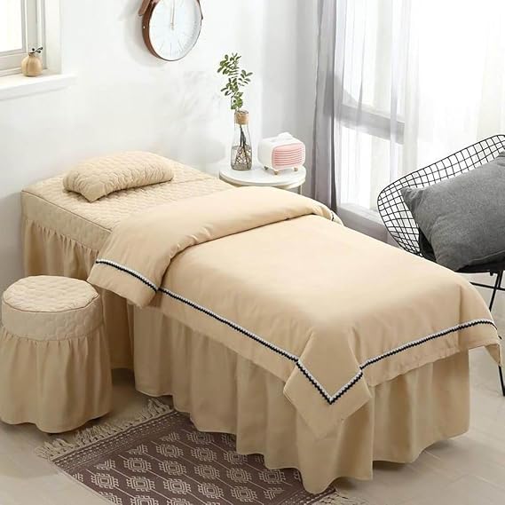 Massage Table Sheet Sets, 4 Pcs Beauty Massage Bed Skirt, SPA Bed Cover with Side Pocket,Solid Color Massage Salon Bed Bedspread Massage Table Skirt Bed Cover,C,80x190cm(31x75inch)