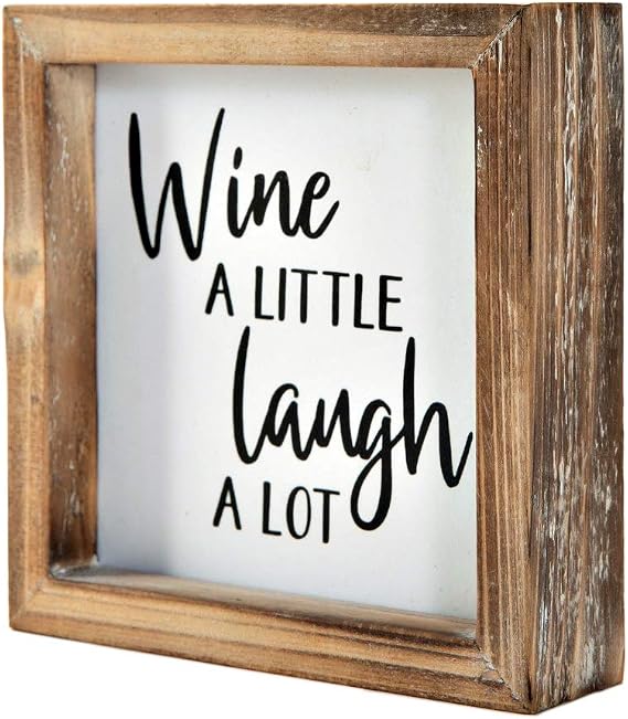 Wine a Little Laugh a Lot Small Wood Wine Sign for Home Decor, Rustic Wood Block Sign for Kitchen, Dining Room, Freestanding Farmhouse Box Sign Decor 6" x 6" x 1.57"