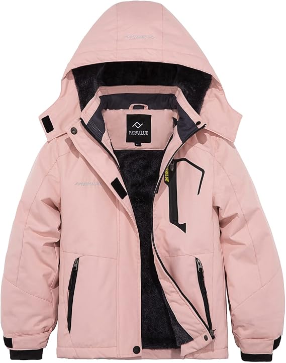 FARVALUE Girls Waterproof Skiing Jacket Windproof Winter Coat Warm Snow Coat with Removable Hood