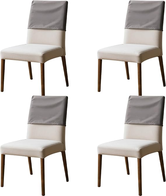 4Pcs Dining Chair Back Covers Elastic Polyester Chair Back Protective Covers Dustproof Backrest Slipcover for Office Home Dining Room Kitchen Hotel(28×48cm,Gray)