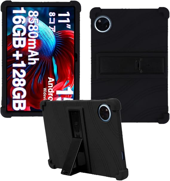 Case for DOOGEE U11/U11 Pro Tablet 11 inch, Kids Friendly Soft Silicone Adjustable Stand Cover for TECLAST P50/P50S Tablets 11 inch (Black)