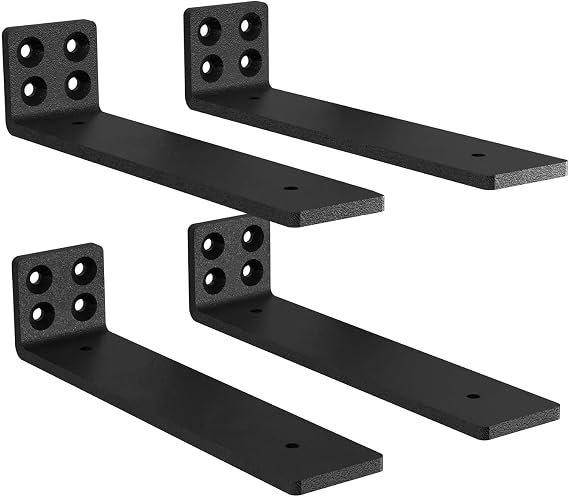 MLOQI 4 Pack Scaffold Board Shelf Brackets Heavy Duty, Black Floating Shelf Bracket, 5mm Thick Wall Brackets for Shelves up to 50 KG (25cm)