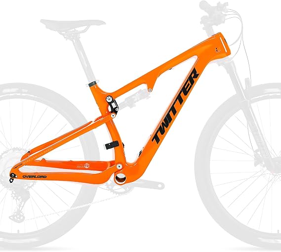 Full Suspension Carbon Fiber Frame 15"/17"/19"/21" Enduro/Downhill Mountain Bike Frame For 27.5/29er Wheel 12X148mm BOOST Thru Axle Disc Brake XC/DH Soft Tail Frame(Orange,27.5x17'')