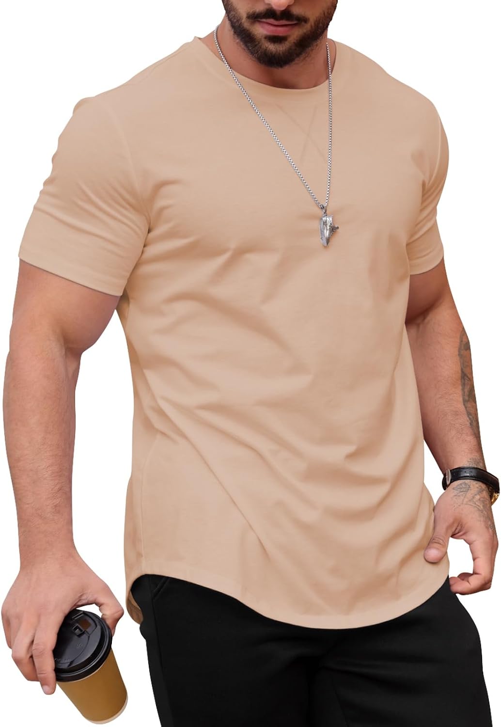 Mens T Shirts Casual Hipster Hip Hop Longline Crewneck Tee Shirts