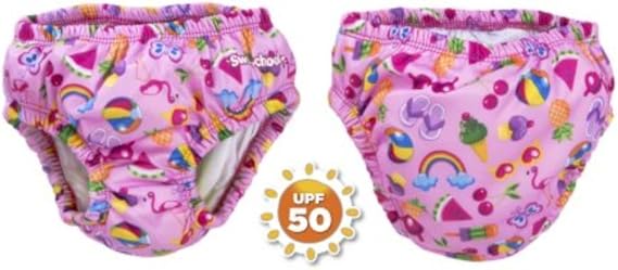 SwimSchool Reusable Girl Swim Diaper UPF 50 Level, Pink, 6m