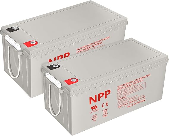 NPP 12V 200Ah AGM Deep Cycle Battery (2 Pack), 1400A High Surge Discharge, SLA Rechargeable Sealed Lead Acid Battery with T16 Terminals, Maintenance-Free for Solar RV Marine UPS Backup Power
