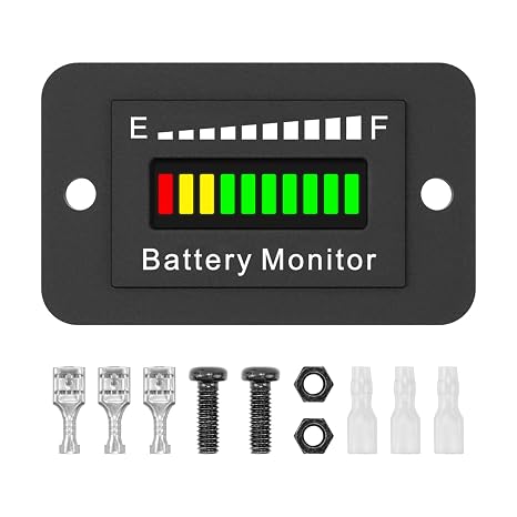 12V 24V 36V 48V 60V 72V Battery Monitor Meter, Waterproof LED Capacity Voltage Indicator Acid&Lithium Battery Gauge Meter for Golf Cart EZGO Club CAR and Most Cars