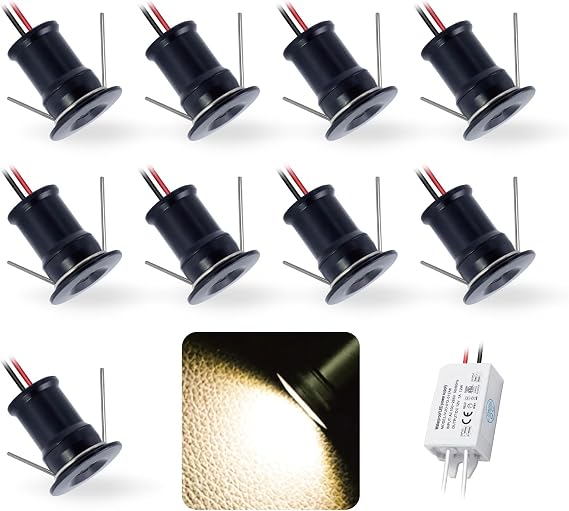 9pcs Mini LED Downlights Spot Lights 12V 1W IP65 Black Warm White 120° [Energy Class F]