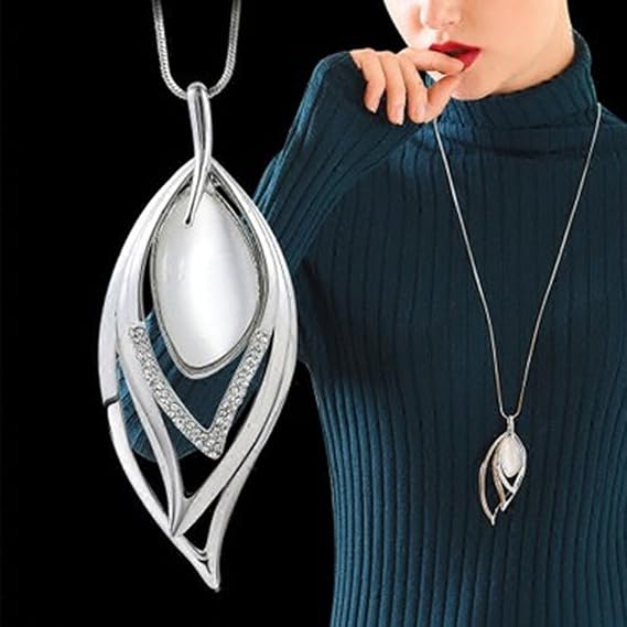Fashion Sweater Chain Diamond Pendant Necklace Long Jewelry for Women Jewelry Gift (Silver)