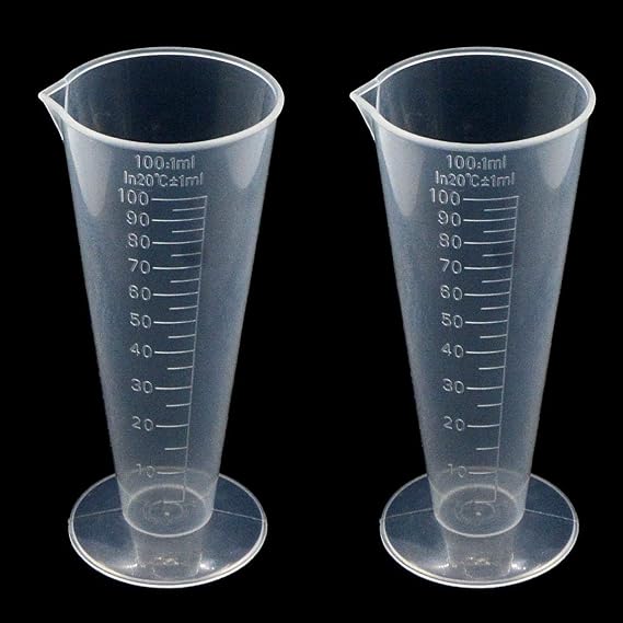 100mL Plastic Graduated Measuring Cup Capacity Beaker Cone Shape Round Base Labs Kitchen Clear, 2Pcs