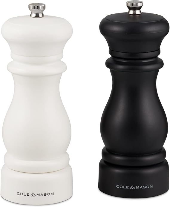 Cole & Mason Southwold Classic Salt & Pepper Mill Set, 6.5", Black & White | Black and White Mill Gift Set