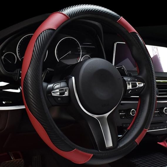 Car Steering Wheel Cover for Skoda Yeti 2009-2017, Microfiber Leather Wrap Protector Waterproof Anti-Skid Breathable Durable Interior Accessories,A/Red