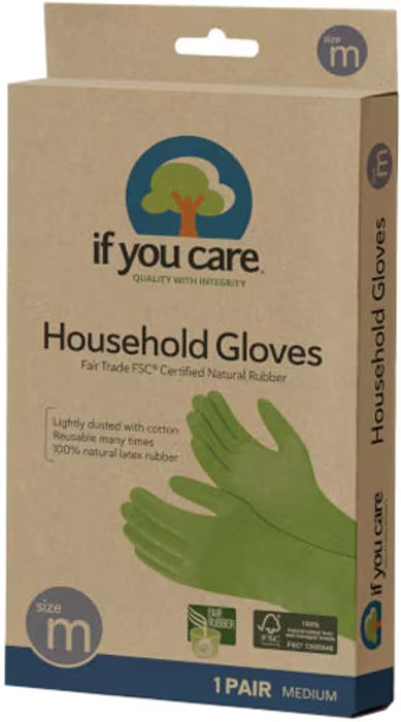 If You Care Medium Cotton Flock Lined Household Gloves Durable, Reusable, Fair Trade Rubber 1 Pair