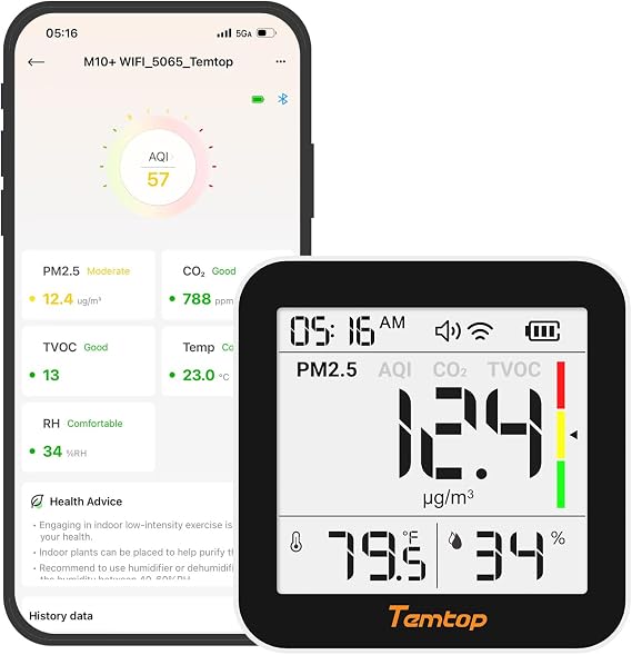 Temtop M10+ WiFi 6-in-1 Smart CO2 Meter & Indoor Air Quality Monitor