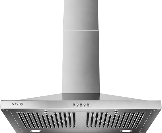 VIKIO HOME Wall Mount Range Hood 30 inch, 600 CFM Kitchen Vent Hood, Ducted or Ductless, with Charcoal Filters, Stainless Steel Baffle Filters & Dual LED Lights