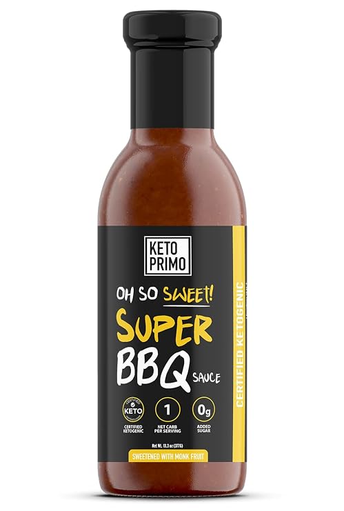Keto BBQ Sauce, Oh So Sweet, by Keto Primo | Certified Ketogenic, Low Carb, All Natural, No Added Sugar| with ACV, Monk Fruit & Pink Himalayan Salt | 12oz Bottle