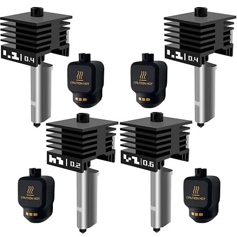 4PCS P2S/H2C/H2S/H2D Hotend Kits Silicone Socks with Identification Code 2PK 0.4mm and 1PC 0.2/0.6mm Hardened Steel Nozzles- For 3D Printer A1/A1 Mini Extruder Hot End/Printhead Heatbreak Heat Block
