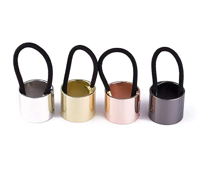 4 Pcs Metal Circle Cuff Hair Ties Hair Rope Hair Band, Gothic Punk Metal Elastic Hair Clips, Fashion Hair Accessories for Women, Gold, Rose Gold, Silver, Black