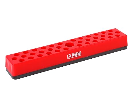 ARES 60011 Red 37 Hole Hex Bit Organizer with Strong Magnetic Base | Keep Your Favorite Specialty, Drill, Tamper & Quick Change Bits Conveniently Organized and