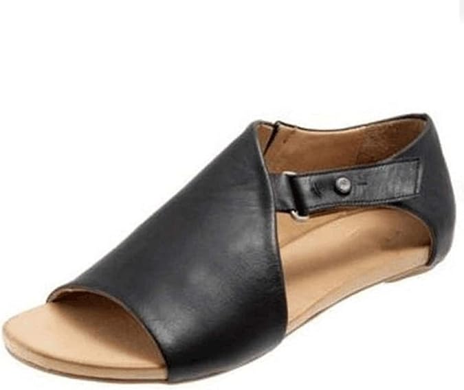 Yiozoi Women's Open Toed Flat Sandals Summer Artificial Leather Hollow Low Heel Casual Sandals