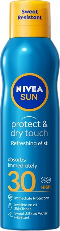 NIVEA SUN Protect & Dry Touch Refreshing Sun Mist Spray SPF30 (200 ml), Water-Resistant Sun Spray, Immediate Protection Against UVA/UVB Rays, Sunburns, Premature Ageing