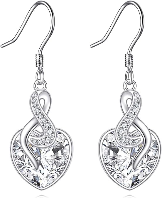 AOBOCO Crystal Heart Dangle Earrings Sterling Silver Heart Earrings with Angle Wings Birthday Anniversary Jewelry Gifts for Women Wife