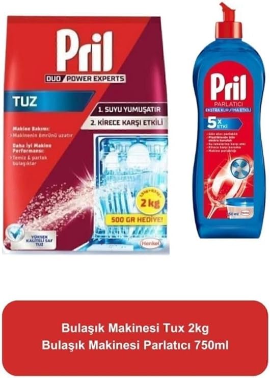 Pril Bulaşık Makinesi Temizlik Bakım Seti - Parlatıcı 750Ml + Bulaşık Makinesi Tuzu 2000G
