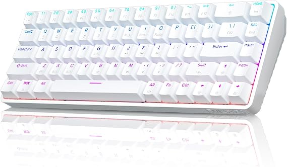 Dierya DK68 Teclado Mecánico Gaming Inalámbrico,60% Layout Compacto 68 Teclas con Triple Modo-Bluetooth/2.4G/Type-C,Red Switch Gamer Mechanical RGB Keyboard para PC/Win/Mac,QWERTY,Blanco