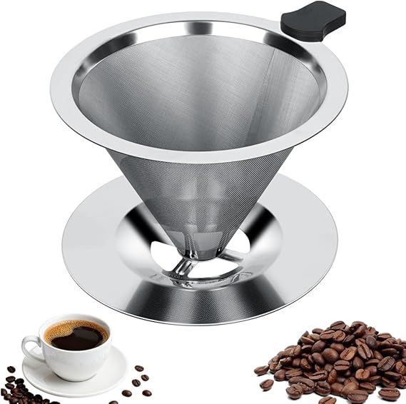 Vicloon Stainless Steel Pour Over Coffee Maker - Reusable Paperless Drip Coffee Filter for Single Cup Brew