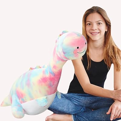 ELAINREN Pink Tie-dye Dinosaur Plush Pillow Rainbow T-Rex Dino Stuffed Toy Soft Pink Stegosaurus Plushie Doll Gifts39.37