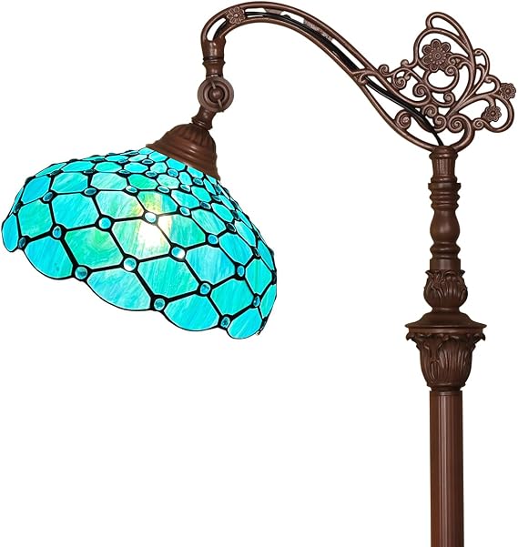 Capulina Tiffany Lamp Seagrass Blue Beads Stained Glass Reading Floor Lamp