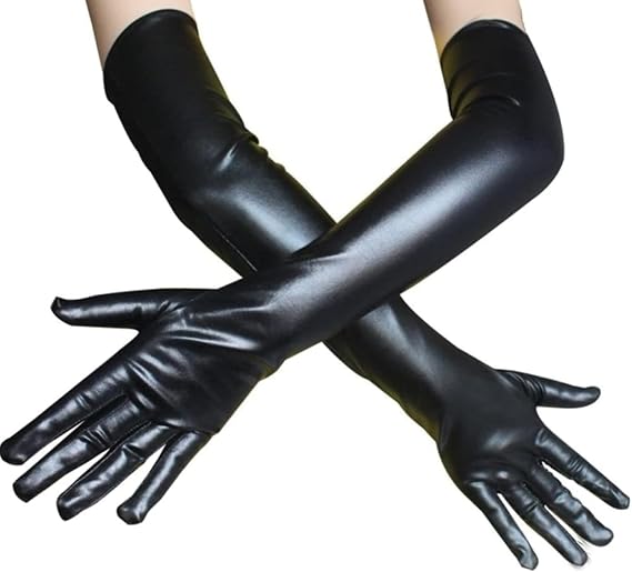 Women's Black Faux Leather Sexy Long Gloves, Long Elbow Gloves for Ladies Costume Dress Cosplay